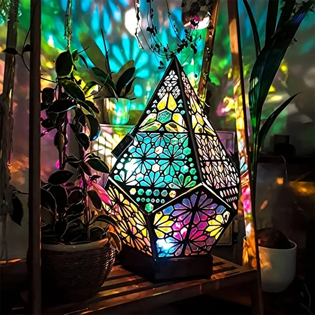 Diamond Lamp Bohemian Style Wooden Floor Lamp Night Lamp Colorful Projector